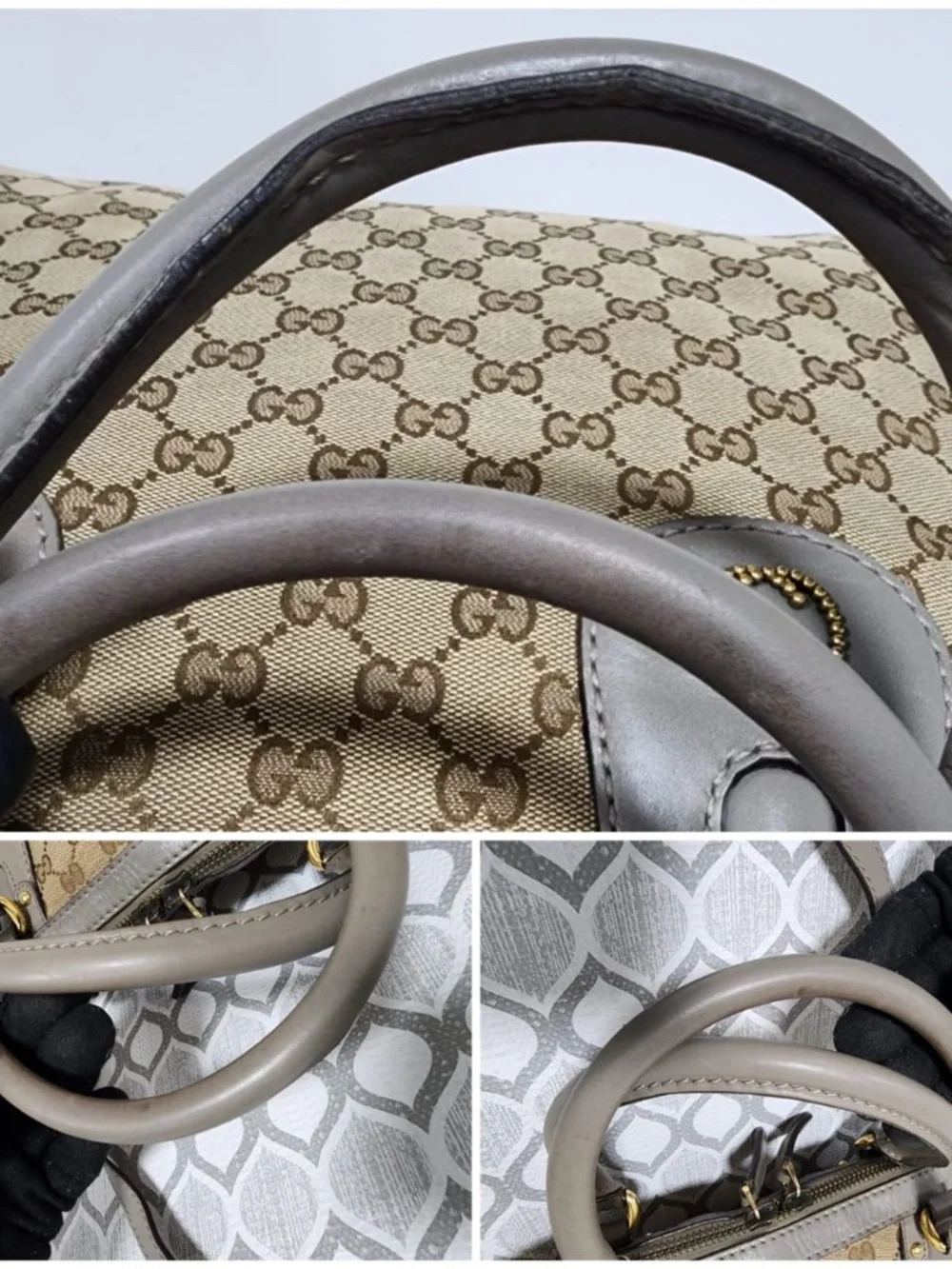 Authentic GUCCI GG Canvas Scarlett Medium Top Satchel Bag Beige/Brown